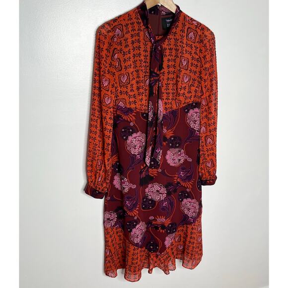 Modcloth X Anna Sui Long Sleeve Dress Womens 2 Purple Orange Floral Retro Mod - Picture 3 of 12